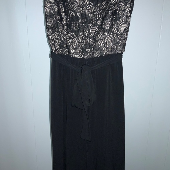 Calvin Klein lace bodice sleeveless jumpsuit Sz 2 slinky black pants tie sash - Picture 3 of 8